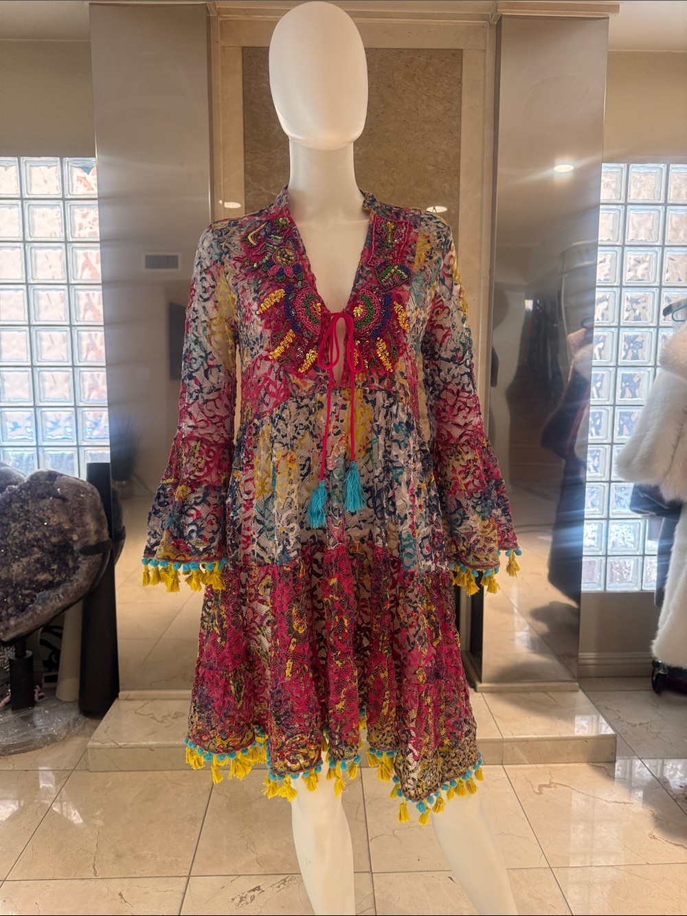 Antica Sartoria Lace Embellished Tunic Cover Up